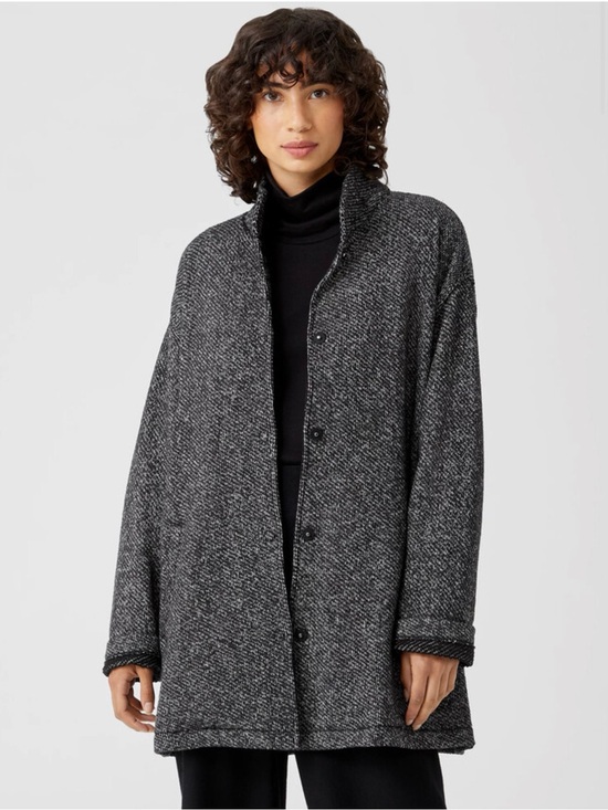 Eileen Fisher Jackets & Blazers - Eileen Fisher Stand Collar Black white tweed Button-Front coat cardigan jacket